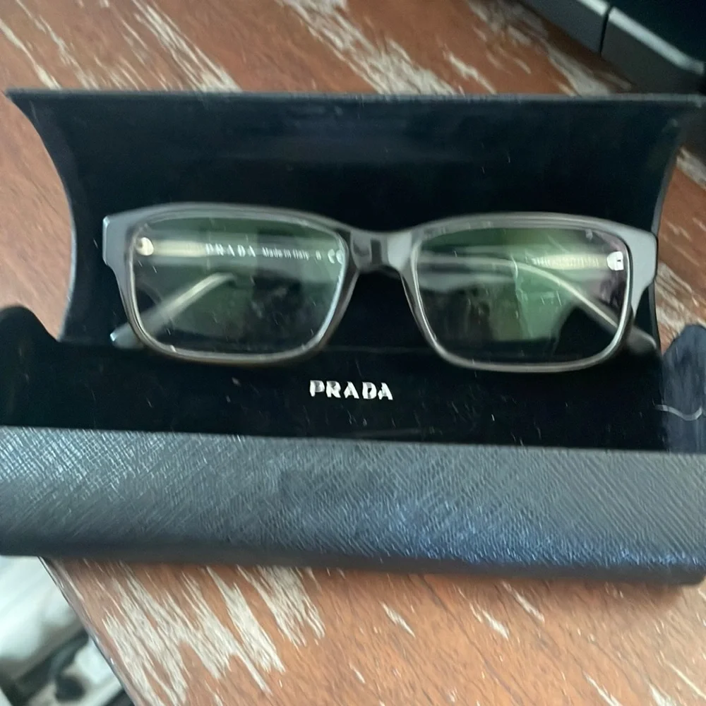 Prada VPR 16M OAQ-101 Wood eyeglasses with black logo case. - Picture 1 of 16